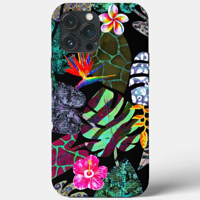 Coques Case-Mate iPhone Motif de feuilles et de fleurs tropicales vibrante (Verso)