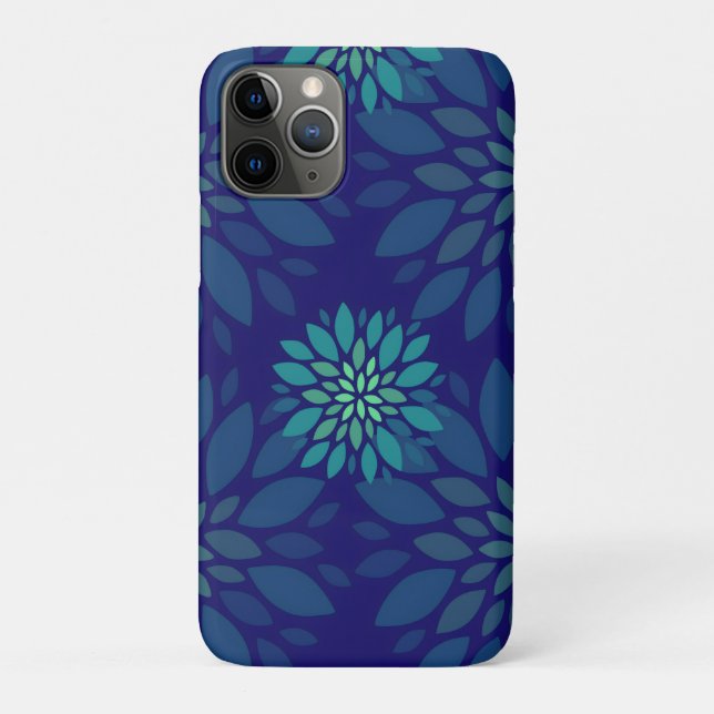 Coques Case-Mate iPhone Motif de feuilles florales bleu marine et vert mod (Dos)