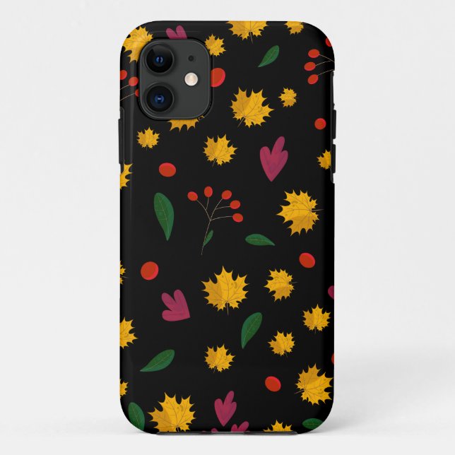 Coques Case-Mate iPhone Motif de feuilles sur fond noir (Dos)