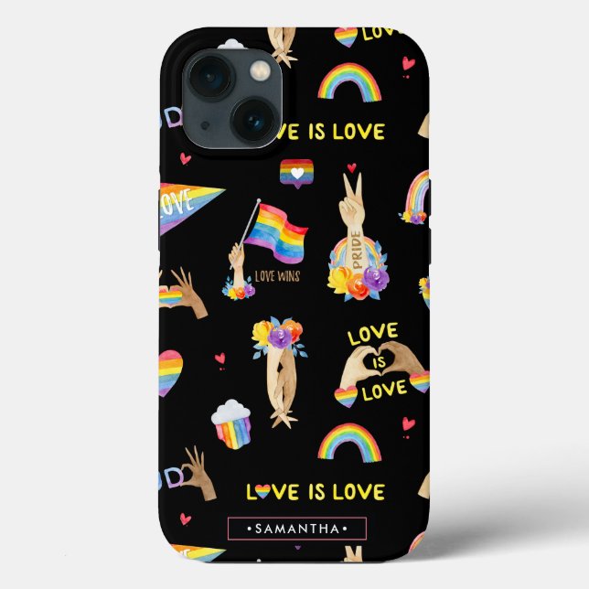 Coques Case-Mate iPhone Motif de fierté arc-en-ciel LGBTQ | Monogramme (Verso)