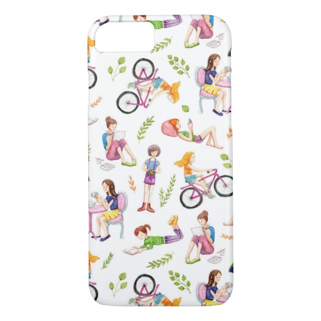 Coques Case-Mate iPhone Motif de fille d'aquarelle caricature mignonne (Dos)