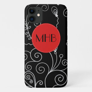 Coques Pour iPhone Motif De Fils, Noir et Blanc, Monogramme