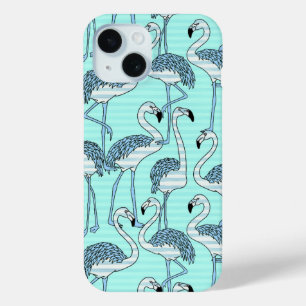 Coque Case-Mate iPhone Motif de Flamants roses Turquoise rayé