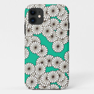 Coque Case-Mate iPhone Motif de fleur d'art déco - blanc sur la turquois