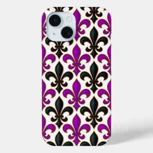 Coque Case-Mate iPhone Motif de fleur de lis baroque noir violet