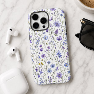 Coque iPhone 16 Pro Max Motif de fleur sauvage à l'aquarelle bleu violet j