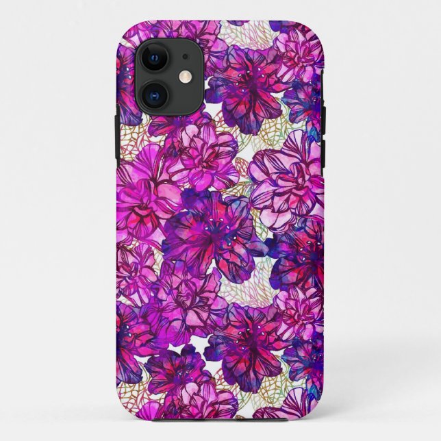 Coques Case-Mate iPhone Motif De Fleurs Abstraites Roses Et Violettes (Dos)