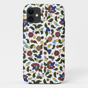 Coque iPhone 11 Motif de fleurs arméniennes - Bleu & Blanc