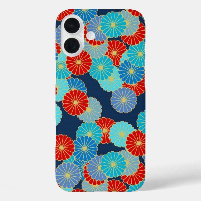 Coques Case-Mate iPhone Motif de fleurs Art Déco - bleu, turquoise et roug (Verso)