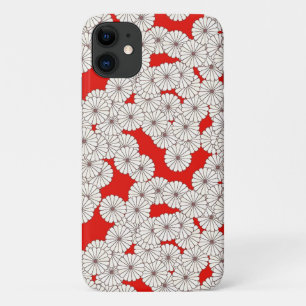 Coque Case-Mate iPhone Motif de fleurs Art déco - crème sur rouge