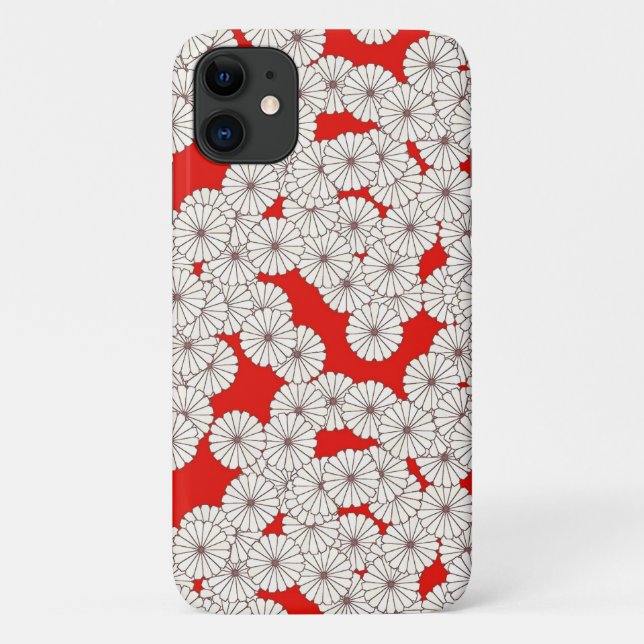 Coques Case-Mate iPhone Motif de fleurs Art déco - crème sur rouge (Dos)