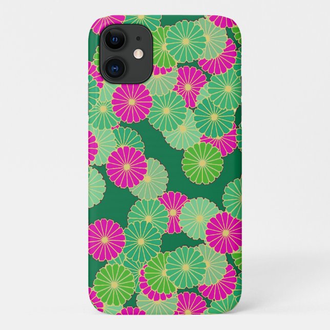 Coques Case-Mate iPhone Motif de fleurs Art Déco - tons verts, fuchsia (Dos)