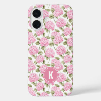 Coque Pour iPhone 16 Motif de fleurs d'hydrangea rose élégant avec mono