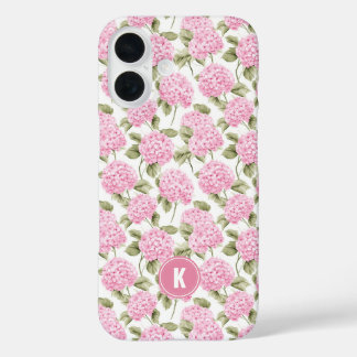 Coque Pour iPhone 16 Motif de fleurs d'hydrangea rose élégant avec mono