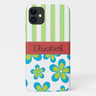 Coque Case-Mate iPhone Motif De Fleurs, Grandes Vertes, Votre Nom