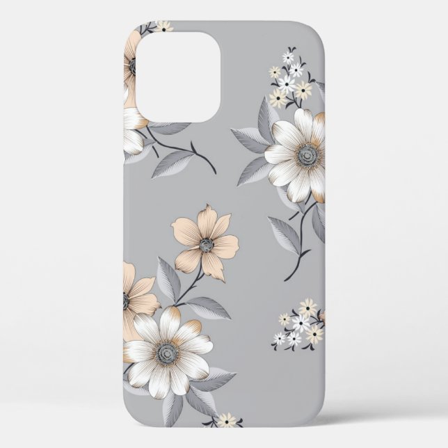 Coques Case-Mate iPhone motif de fleurs grises et blanches sur fond gris (Verso)