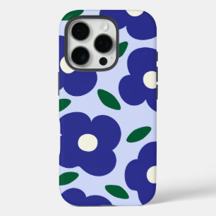 Coque iPhone 16 Pro Motif de fleurs rétro Abstrait en bleu gras
