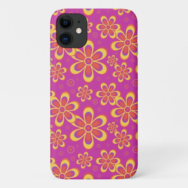 Coques Case-Mate iPhone Motif de fleurs Super magenta violet (Dos)