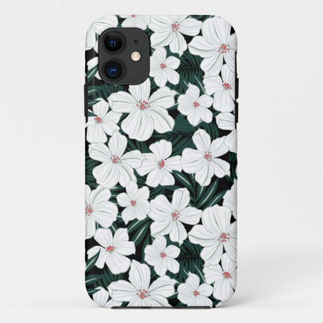 Coques Case-Mate iPhone Motif de fleurs tropical blanc (Dos)