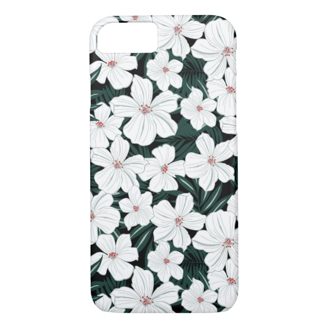 Coques Case-Mate iPhone Motif de fleurs tropical blanc (Dos)