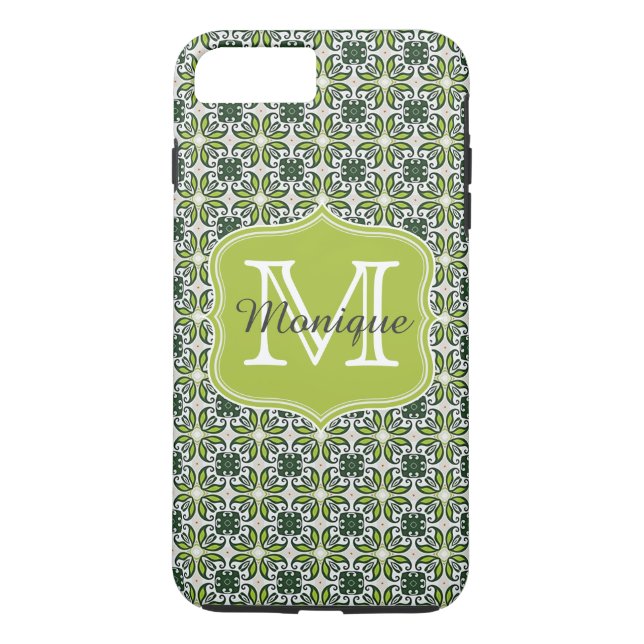 Coques Case-Mate iPhone Motif de fleurs vertes Monogrammes (Dos)