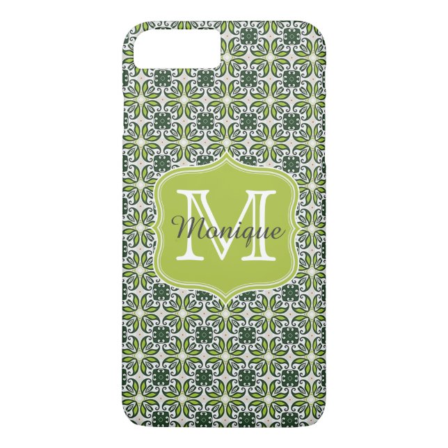 Coques Case-Mate iPhone Motif de fleurs vertes Monogrammes (Dos)