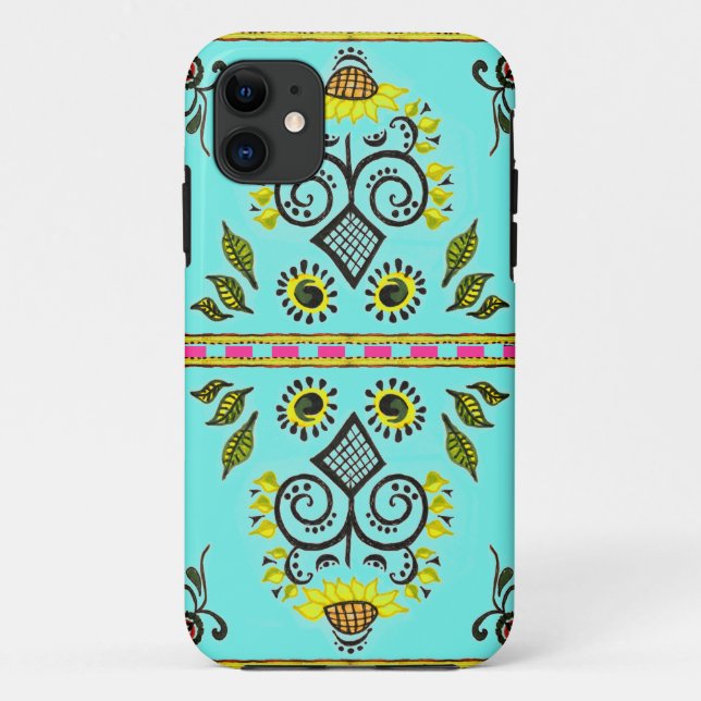 Coques Case-Mate iPhone Motif de folk tournesol par Alexandra Cook (Dos)