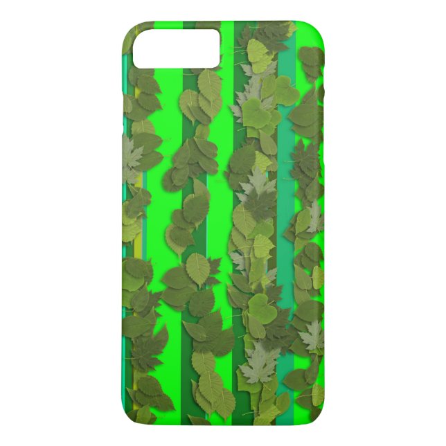 Coques Case-Mate iPhone Motif de fond rayé de feuilles vertes (Dos)