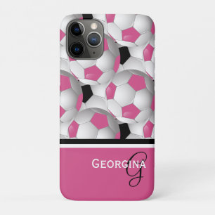 Coques Pour iPhone Motif de football noir rose Monogramme