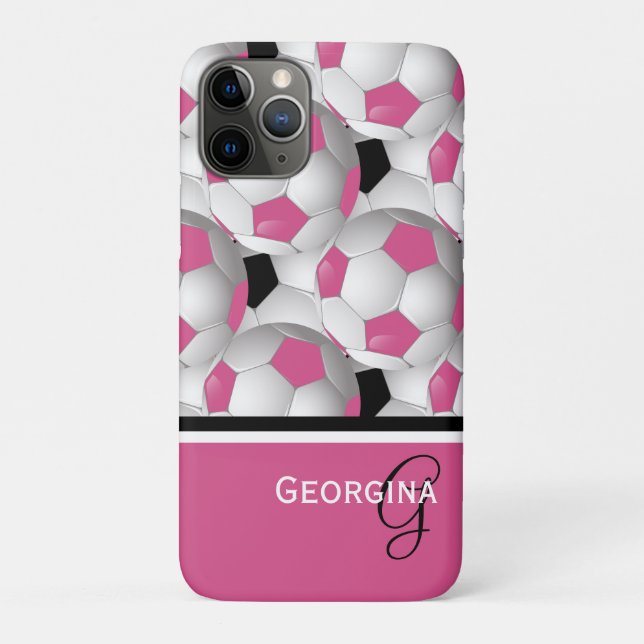 Coques Case-Mate iPhone Motif de football noir rose Monogramme (Dos)