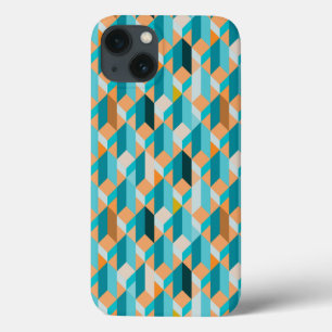Etui iPhone 13 Motif De Formes Turquoises Et Oranges