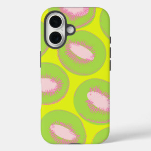 Coque Pour iPhone 16 Motif de fruit Pop Art Kiwi en chartreuse et rose