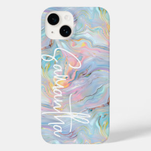 Coque Case-Mate iPhone Motif de géométrie de marbre rose bleu or moderne