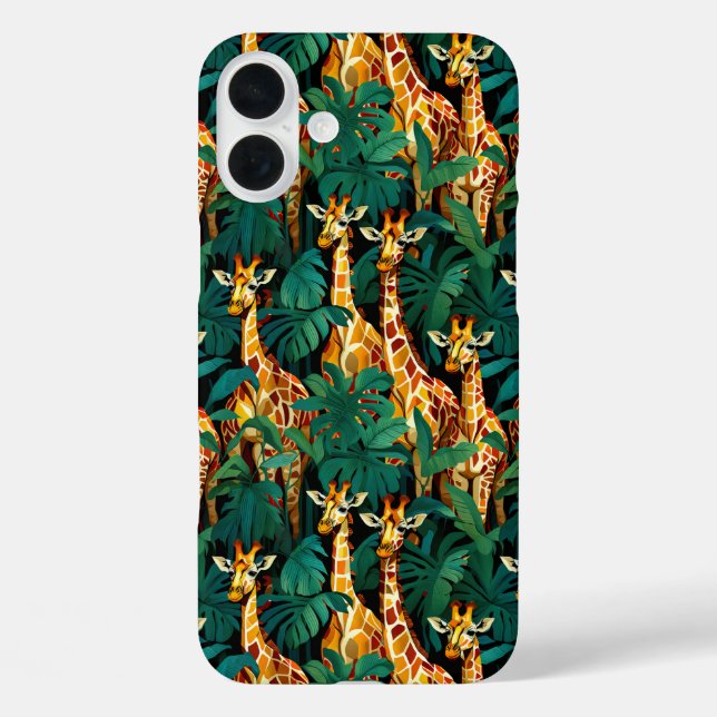Coques Case-Mate iPhone Motif de girafe dans une jungle verte et feuillue (Verso)