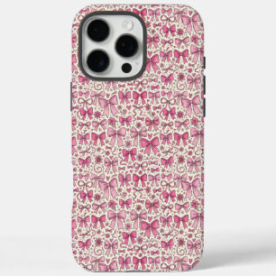 Coque iPhone 16 Pro Max Motif de gribouillis à nœud rose mignon de style c