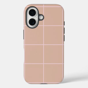 Coque Pour iPhone 16 Motif de grille en beige chaud et carreaux minimal