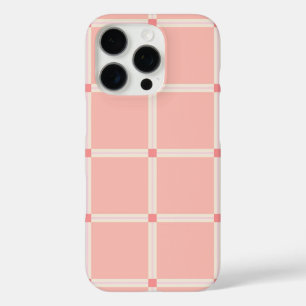 Coque iPhone 16 Pro Motif de grille rose pâle avec accent de corail
