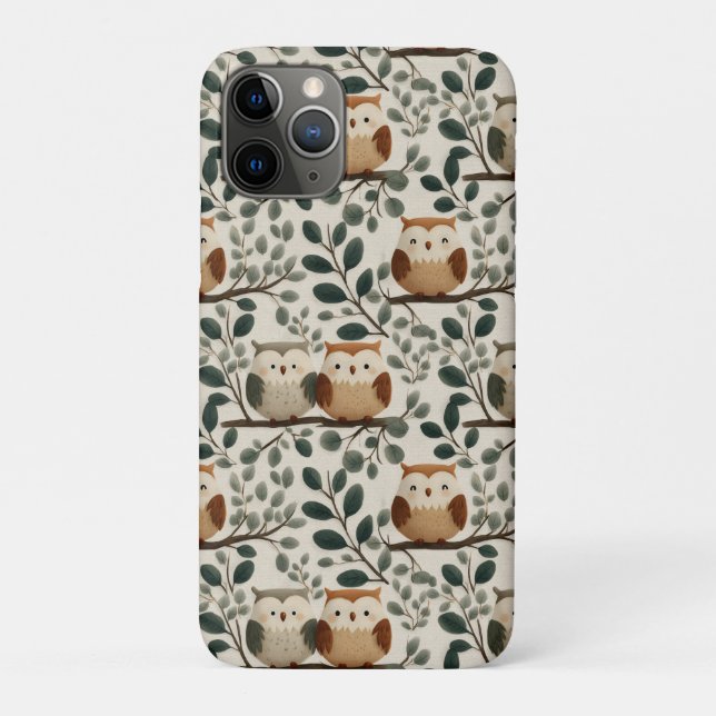 Coques Case-Mate iPhone Motif de hibou et de feuille de forêt (Dos)