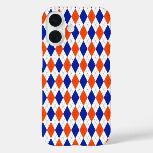 Coque Pour iPhone 16 Motif de Jacquard Diamond Orange et Blue Preppy