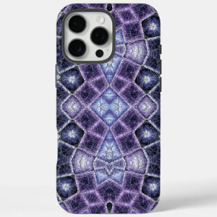 Coque iPhone 16 Pro Max Motif de kaléidoscope géométrique violet et bleu