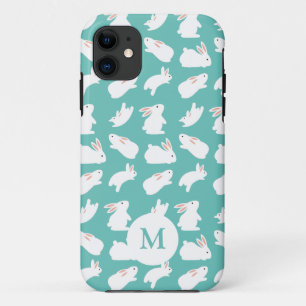 Case-Mate iPhone Case Motif de lapin de lapin mou sur un monogramme Turq