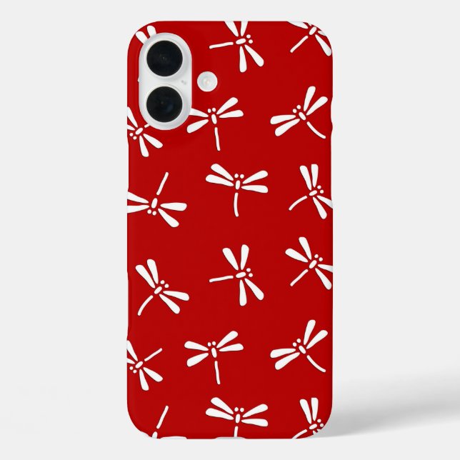 Coques Case-Mate iPhone Motif de libellule japonaise, rouge foncé et blanc (Verso)