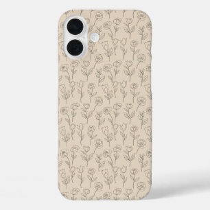 Coque Pour iPhone 16 Plus Motif de ligne florale minimal élégant