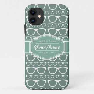 Coque iPhone 11 Motif de lunettes de menthe et de blanc Personnali