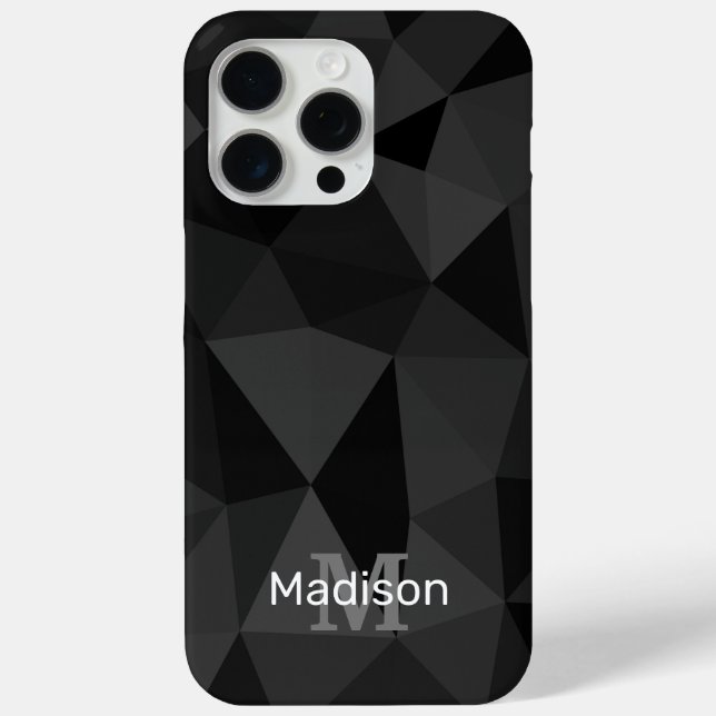 Coques Case-Mate iPhone Motif de maille géométrique noir gris foncé Monogr (Verso)