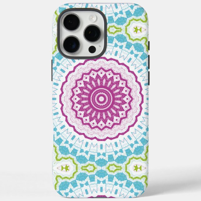 Coques Case-Mate iPhone Motif de mandala bleu magenta et vert (Verso)