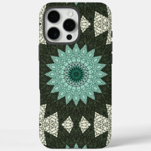 Coque iPhone 16 Pro Max Motif de mandala géométrique sarcelle et vert