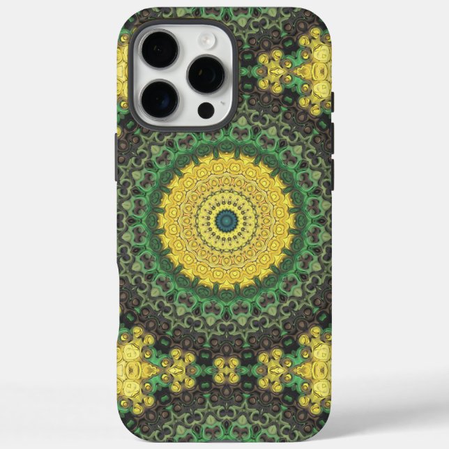 Coques Case-Mate iPhone Motif de mandala kaléidoscope jaune et vert (Verso)
