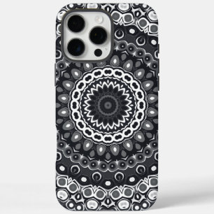 Coque iPhone 16 Pro Max Motif de mandala monochrome noir et blanc