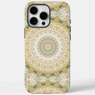 Coque iPhone 16 Pro Max Motif de mandala or et blanc avec des accents de s